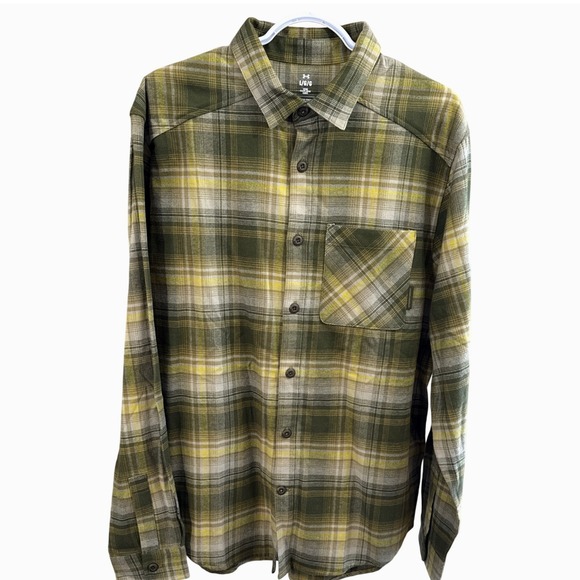 Under Armour Other - Under Armour Mens Flannel Shirt Large Green Yellow Plaid Long Sleeve Loose Fit
